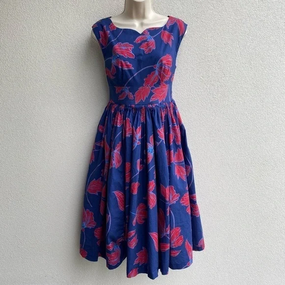 Modcloth | Dresses | Modcloth Blue Floral Fabulous Fit And Flare Cotton  Pocket Midi Dress 2 | Poshmark